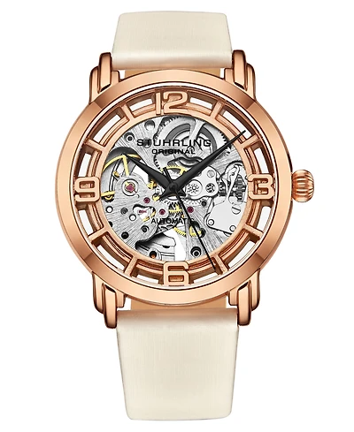Women's Automatic White Genuine Leather Strap Watch 40mm
