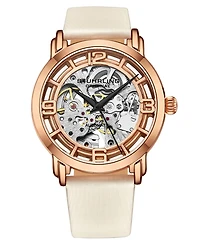 Women's Automatic White Genuine Leather Strap Watch 40mm