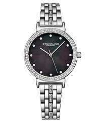 Women's Silver-Tone Link Bracelet with Crystals Studded Strip Watch 33mm