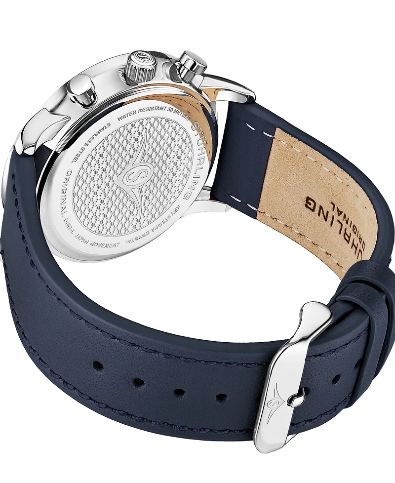Men's Chrono Genuine Leather Strap Watch 44mm