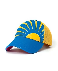 Sunny Lady Women's Adjustable Snap Back Mesh Blue and Yellow Sunshine Trucker Hat