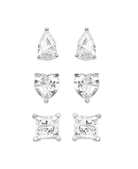 And Now This 3pc Set Cubic Zirconia Stud Earrings Silver Plated