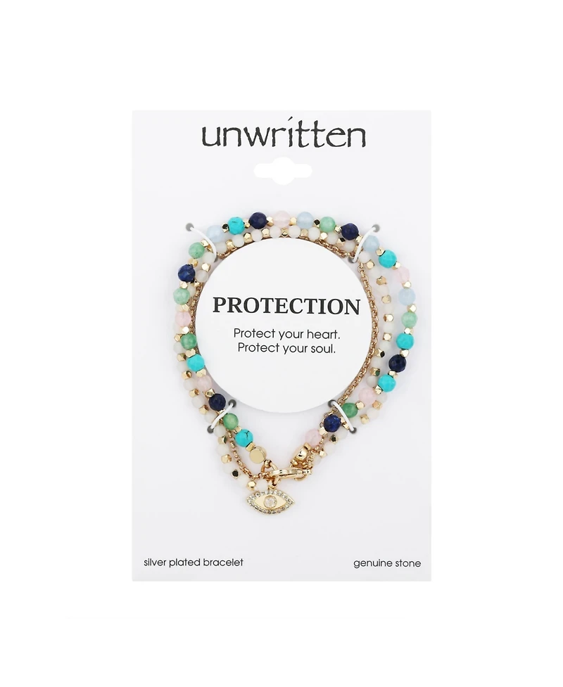 Unwritten Triple Strand Multi-Bead Link Evil-Eye Charm Gold-Tone Silver Plated