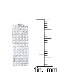 Cubic Zirconia 5 Row Hoop Earrings in Silver Plate