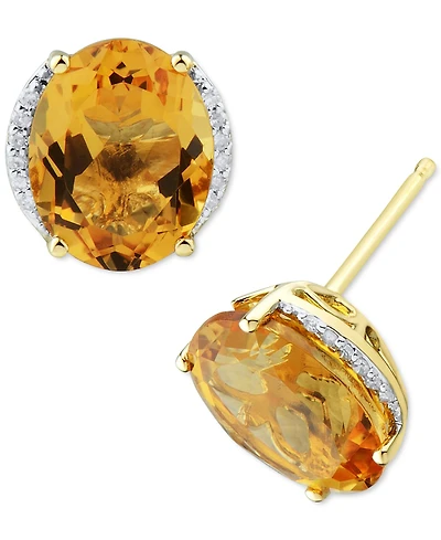 Citrine (3-1/5 ct. t.w.) & Diamond (1/20 ct. t.w.) Stud Earrings in 14k Gold (Also in Mystic Topaz)