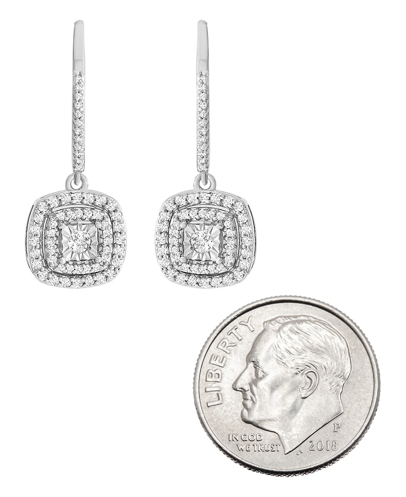 Diamond Halo Drop Earrings (1/2 ct. t.w.) Sterling Silver, 14k Rose Gold Silver & Silver.