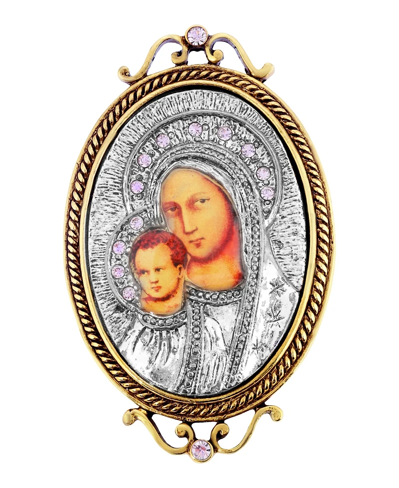 14K Gold-Dipped and Silver-Tone Purple Crystal Enamel Iconica Mary Brooch