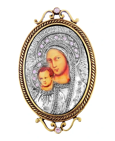 14K Gold-Dipped and Silver-Tone Purple Crystal Enamel Iconica Mary Brooch