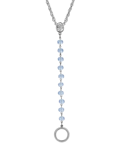 Silver-Tone Blue Beaded Mary Medallion Necklace with Eyeglass Holder
