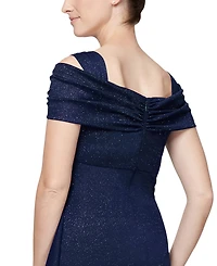 Alex Evenings Petite Cold-Shoulder Draped Metallic Gown