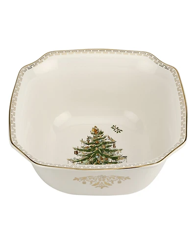 Christmas Tree Gold Square Bowl