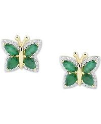 Sapphire (1-1/2 ct. t.w.) & Diamond (1/6 Butterfly Stud Earrings 14k Gold (Also Emerald Ruby)