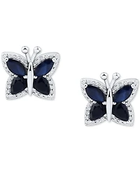 Sapphire (1-1/2 ct. t.w.) & Diamond (1/6 Butterfly Stud Earrings 14k Gold (Also Emerald Ruby)