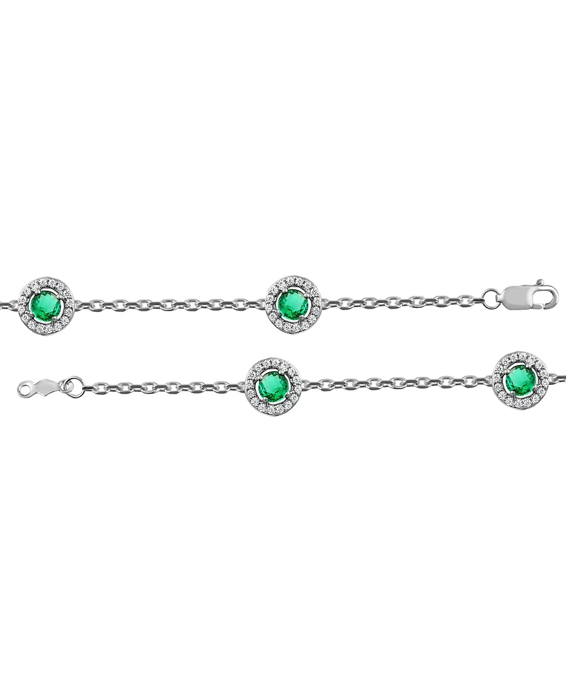 Sapphire (7/8 ct. t.w.) & Diamond (1/4 Halo Chain Link Bracelet 14k White Gold (Also Ruby Emerald)
