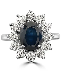 Effy Sapphire (2-7/8 ct. t.w.) & Diamond (1-3/8 ct. t.w.) Halo Statement Ring in 14k White Gold