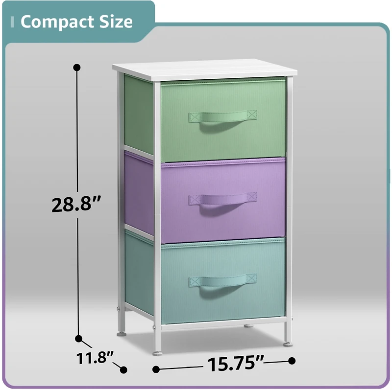 Sorbus Nightstand with 3 Drawers - Steel Frame, Wood Top & Easy Pull Fabric Bins Perfect for Home, Bedroom