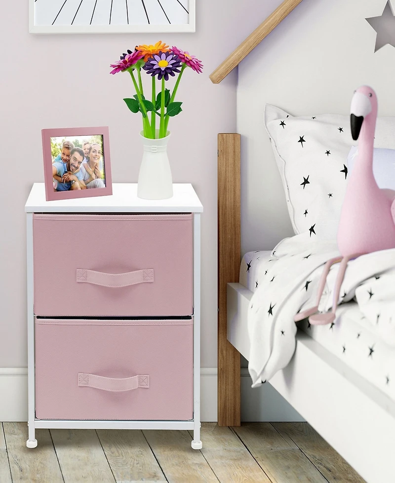 Sorbus Nightstand with 2 Drawers - Steel Frame, Wood Top & Easy Pull Fabric Bins - Great for Home, Bedroom, Office & College Dorm