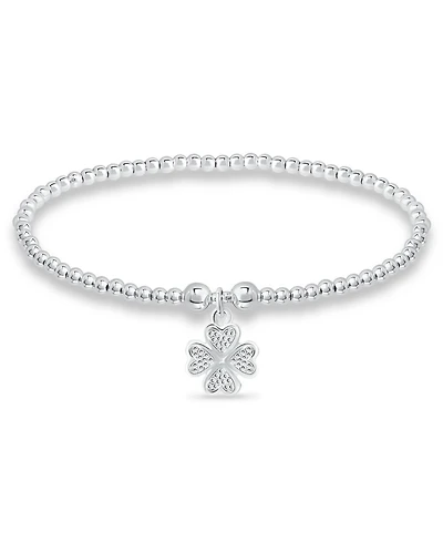 Bead Flower Charm Bracelet in Silver Plate