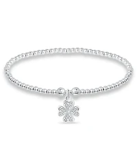 Bead Flower Charm Bracelet in Silver Plate