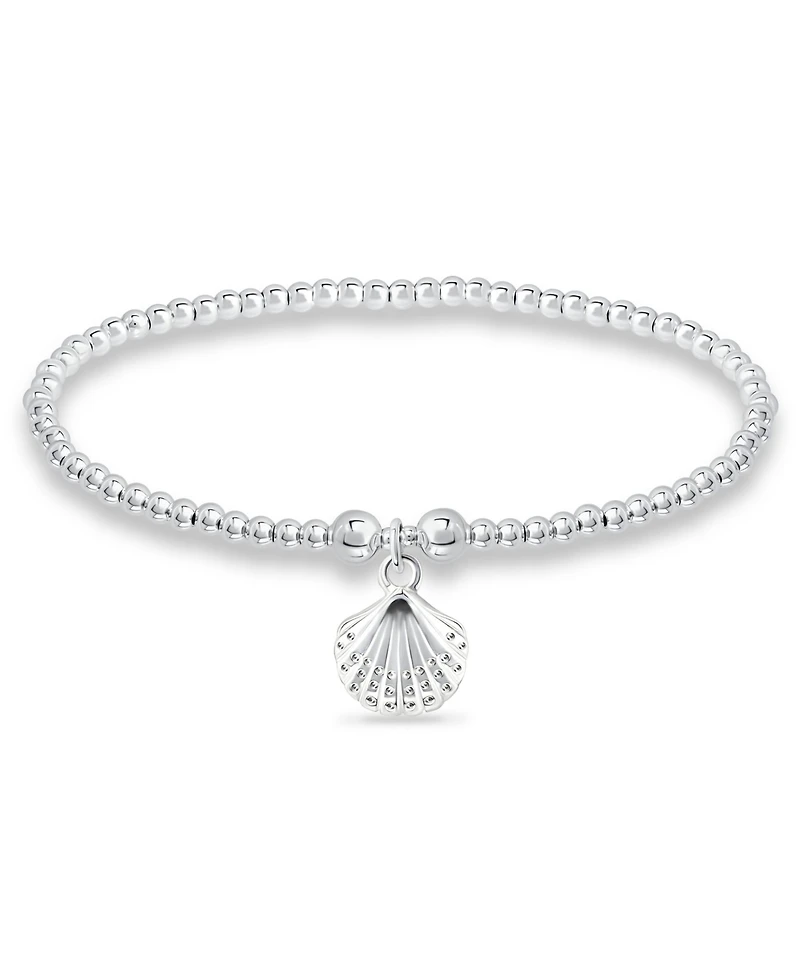 Bead Sea Shell Charm Bracelet in Silver Plate