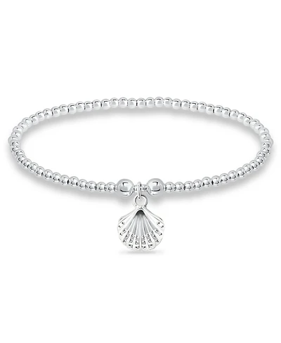 Bead Sea Shell Charm Bracelet in Silver Plate