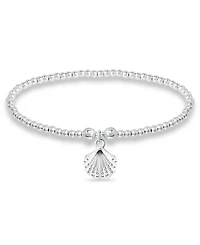 Bead Sea Shell Charm Bracelet in Silver Plate
