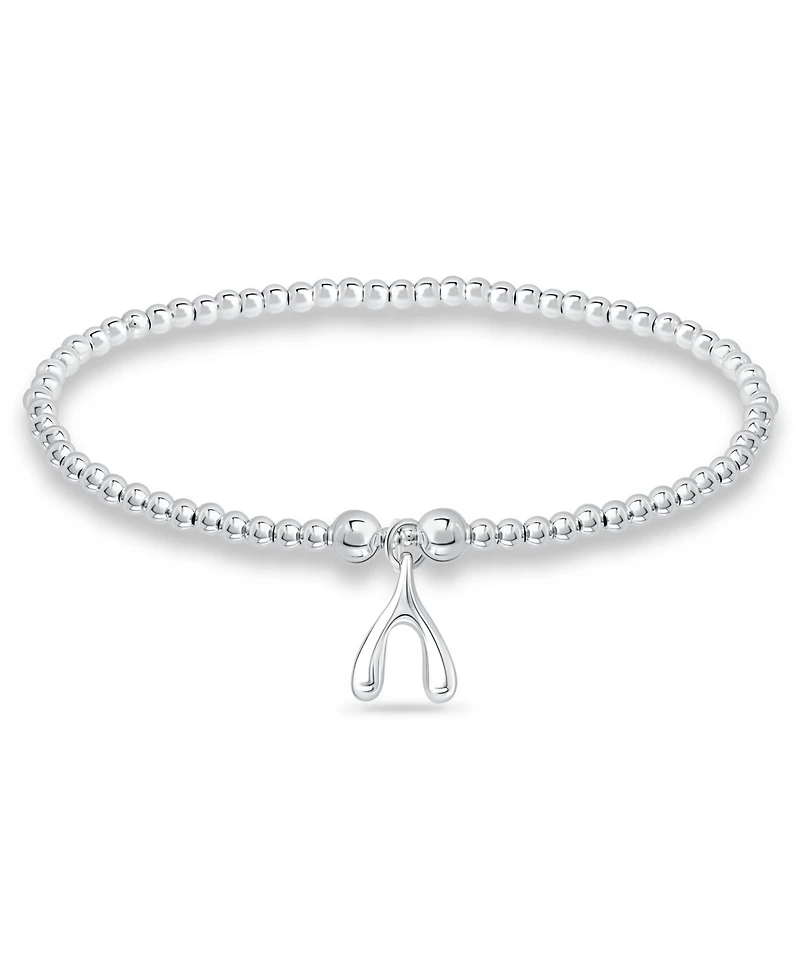 Bead Wish Bone Charm Bracelet in Silver Plate
