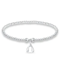 Bead Wish Bone Charm Bracelet in Silver Plate