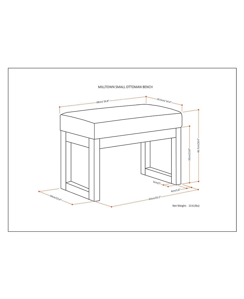 Milltown Contemporary Rectangle Footstool Ottoman Bench