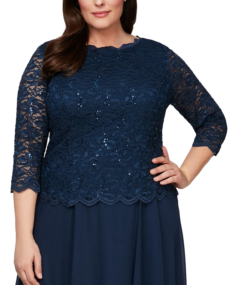Alex Evenings Plus Sequined Lace A-Line Dress