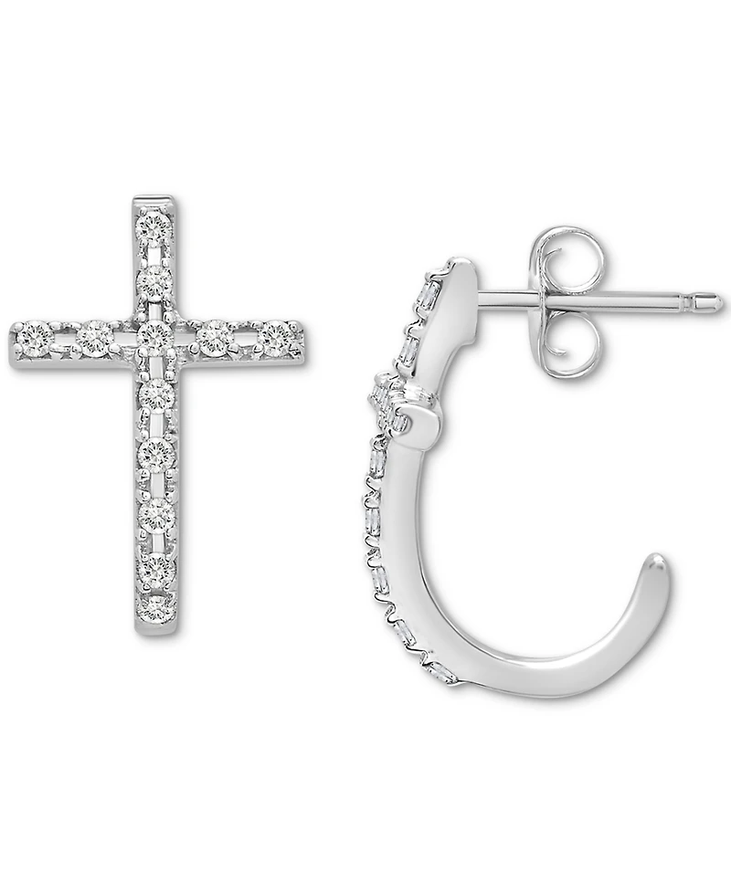 Wrapped Diamond Cross Earrings (1/8 ct. t.w.) in 14k White or Yellow Gold, Created for Macy's