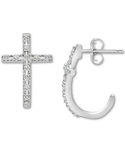 Wrapped Diamond Cross Earrings (1/8 ct. t.w.) in 14k White or Yellow Gold, Created for Macy's