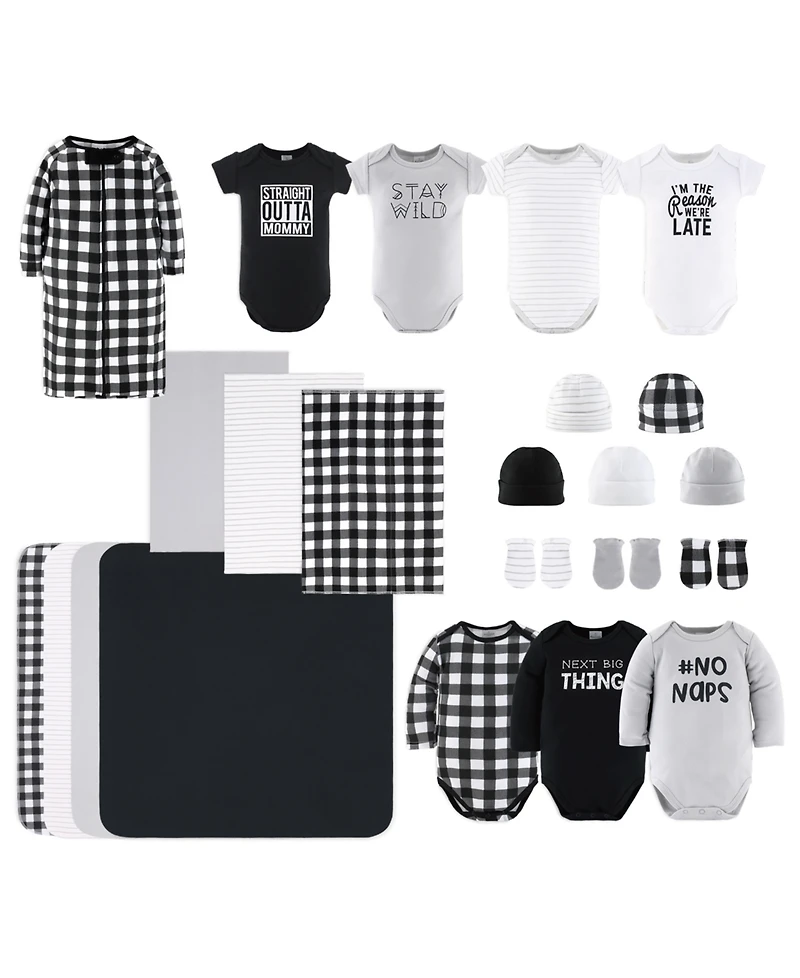 The Peanutshell Newborn Baby Shower Gift Set for Boys or Girls, Baby Layette Essentials, Black, White