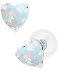 Lab-Grown Opal Heart Stud Earrings (3/8 ct. t.w.) Sterling Silver