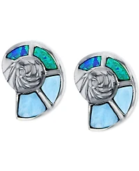 Lab-Grown Blue Opal & Larimar Shell Stud Earrings in Sterling Silver