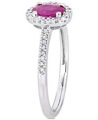 Ruby (5/8 ct. t.w.) & Diamond (1/8 Oval Halo Ring 10k White Gold