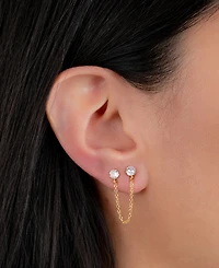 Cubic Zirconia Chain Double Pierced Chain Drop Earrings in Gold-Plated Sterling Silver