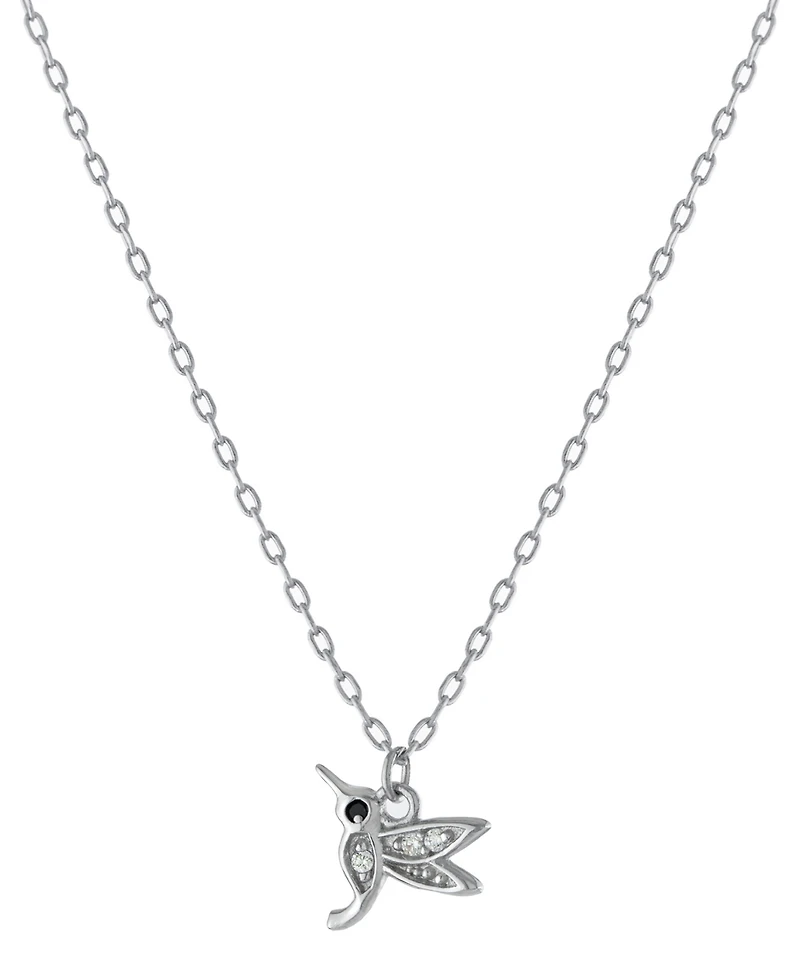 Pave Hummingbird Pendant Necklace in Sterling Silver, 16" + 2" extender