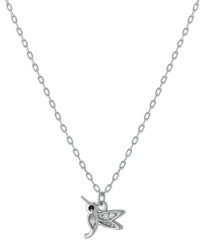 Pave Hummingbird Pendant Necklace in Sterling Silver, 16" + 2" extender