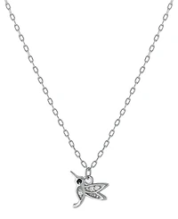 Pave Hummingbird Pendant Necklace in Sterling Silver, 16" + 2" extender