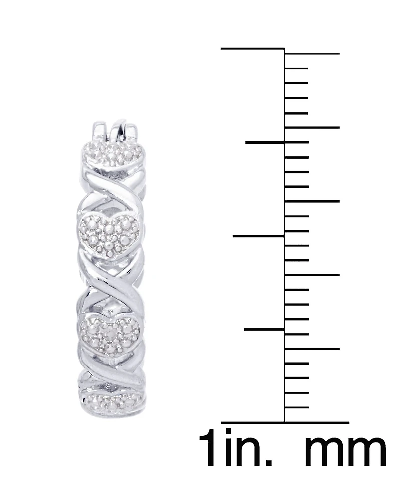 Diamond Accent 'X' Heart Small Hoop Earrings in Silver Plate