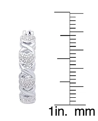 Diamond Accent 'X' Heart Small Hoop Earrings in Silver Plate