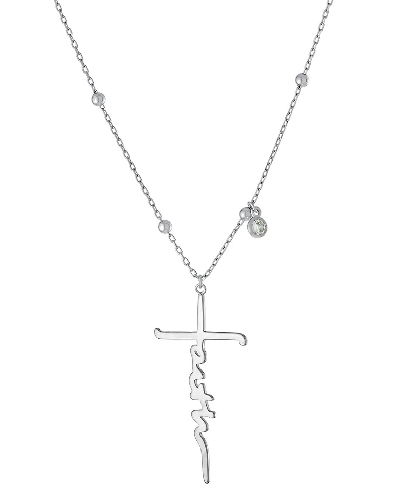 Faith Cross Pendant Necklace in Sterling Silver, 16" + 2" extender