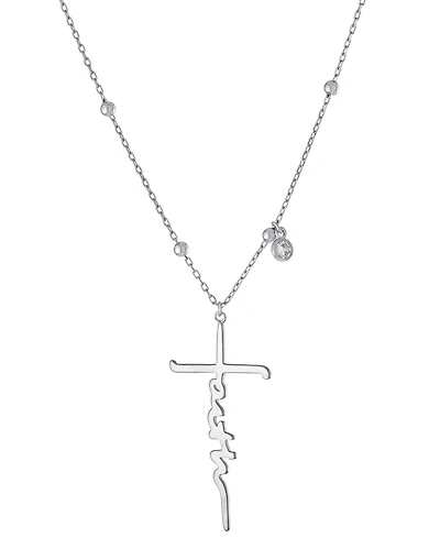Faith Cross Pendant Necklace in Sterling Silver, 16" + 2" extender