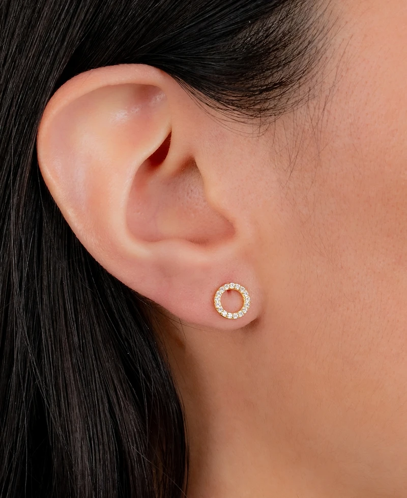 Cubic Zirconia Open Circle Stud Earrings in Gold-Plated Sterling Silver