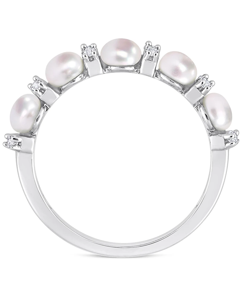 Cultured Freshwater Pearl (3-1/2-4mm) & White Topaz (1/8 ct. t.w.) Ring Sterling Silver