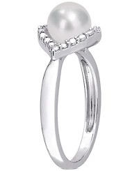 Cultured Freshwater Pearl (7mm) & Lab-Created White Sapphire Accent Ring Sterling Silver