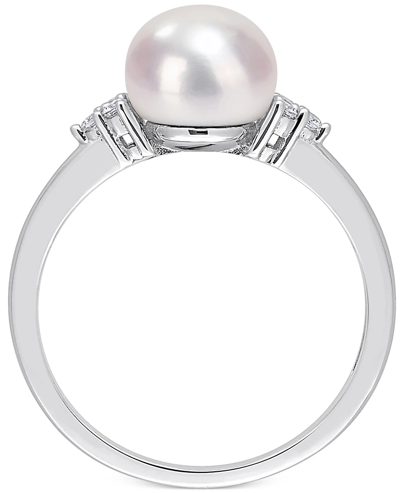 Cultured Freshwater Pearl (7-1/2mm) & Cubic Zirconia Ring Sterling Silver