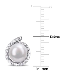 Cultured Freshwater Pearl (8mm) & Diamond Accent Stud Earrings in Sterling Silver