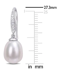 Cultured Freshwater Pearl (8-1/2mm) & Diamond Accent Drop Earrings in Sterling Silver